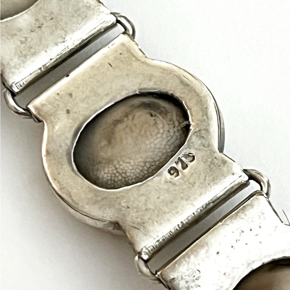 Vintage Pat Malin, Sterling Silver Ivory Swirl Shell Link Bracelet - Picture 5 of 6